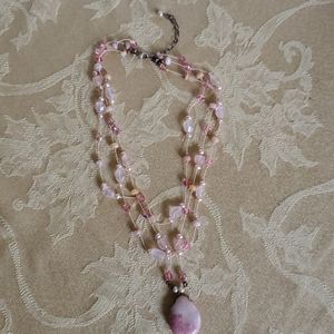 Handmade Rose-quartz Tri-tier Necklace 925
